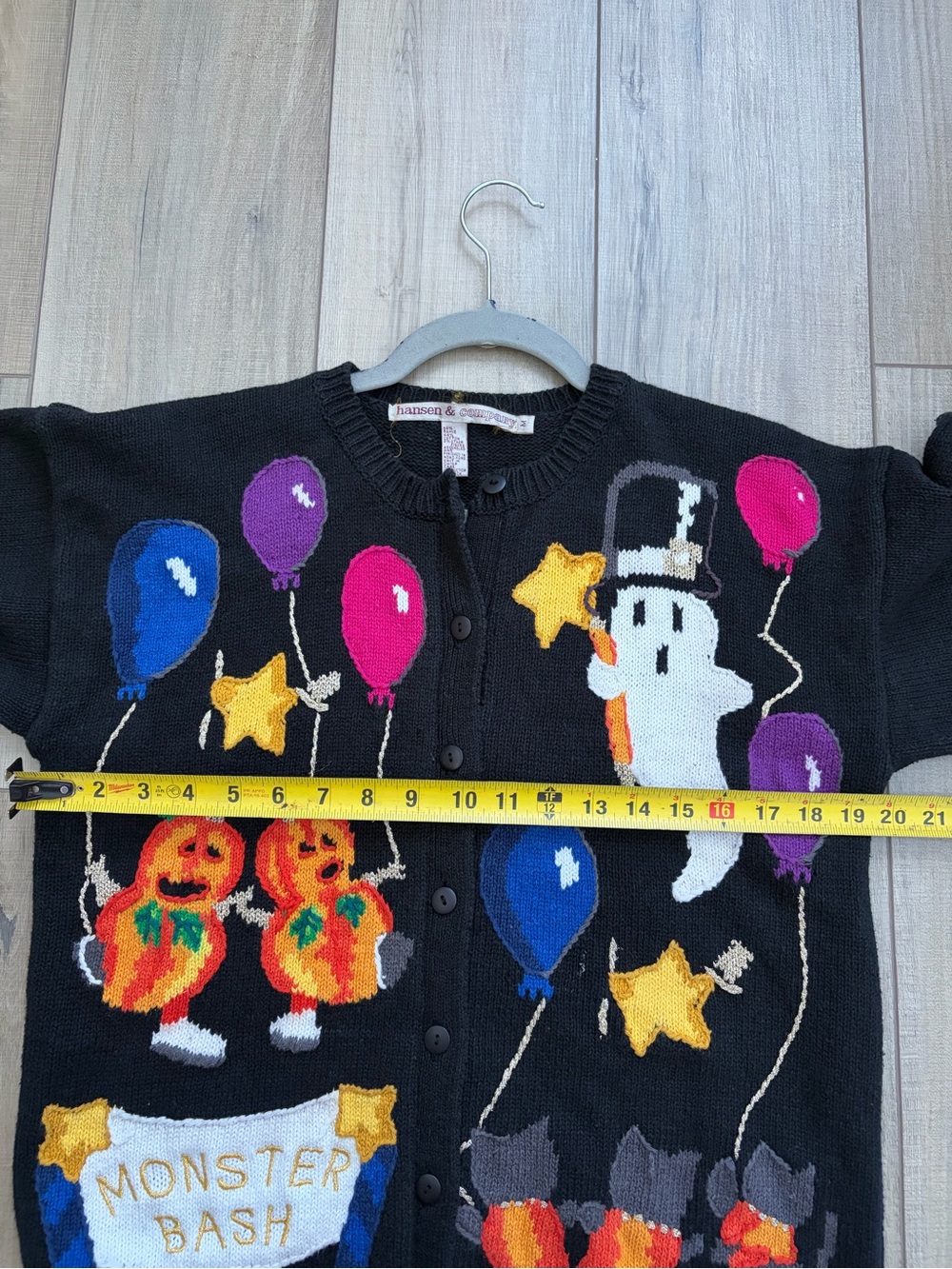 Vintage 80s Hansen & Company Black Halloween Seasonal Fall Knit Cotton Cardigan - Picture 9 of 10